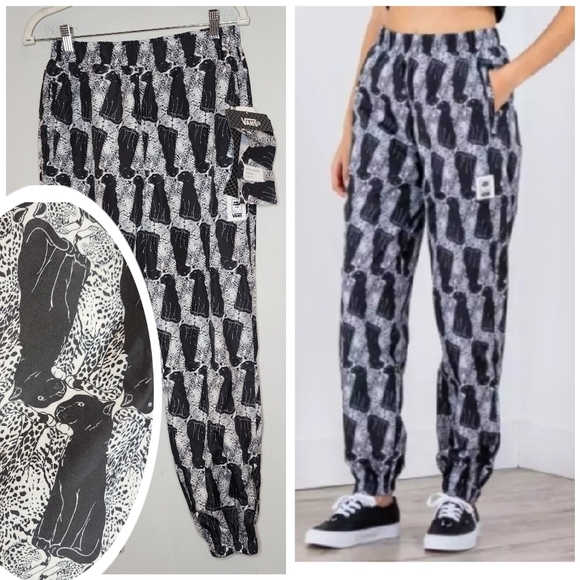 NWT Vans × Opening Ceremony Black Leopard Track Pant Joggers Mesh Lined Small - Picture 1 of 16